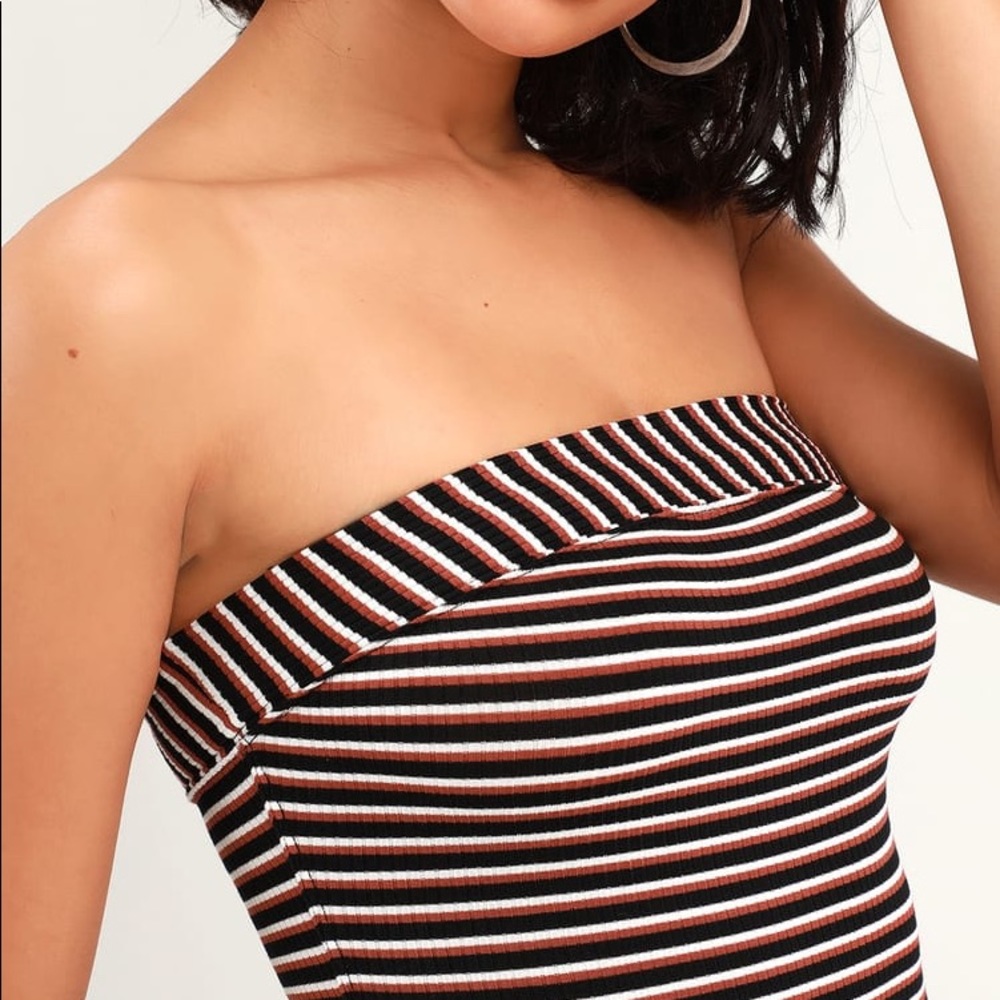 Black Multi Ribbed Striped Tube Top